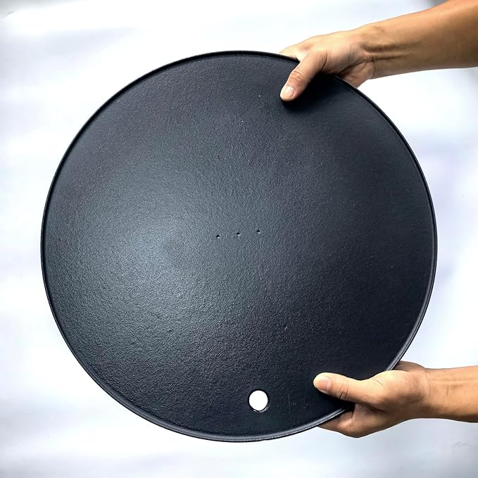 XL Round Pizza Steel 16.9" - 3D Cast Creates Gorgeous Crusts, Enamelled Cast Iron Baking Stone For Oven, Round Griddle, Speed & Even Heating Baking Steel Griddle