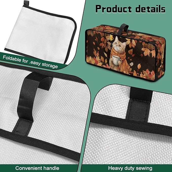 Thanksgiving Toaster Cover 2 Slice Water-Resistant Folding 2 Slice Slim Toaster Cover, Cat Maple Leaf Print Dustproof Protective Covers for Small Appliance
