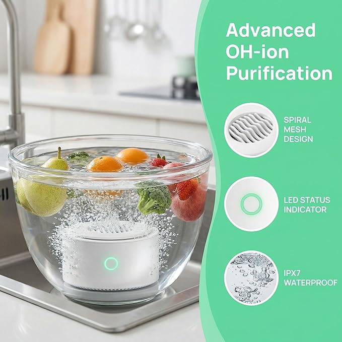 Fruit and Vegetable Purifier | Household Electrolysis Food Cleaner for Fruits, Vegetables & Seafood | Quick 3-Minute Deep Clean | Compact Modern Kitchen Necessity