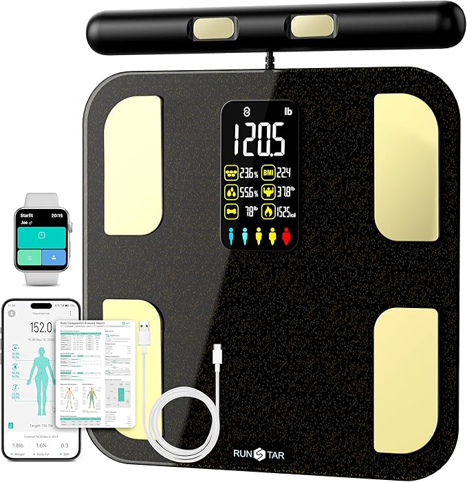 RunStar Scale for Body Weight, 8 Electrodes High Accurate Rechargeable Composition Analyzer with BMR Index Body Fat Digital Scale Composition Muscle & Fat Measurement Large Display 400lb