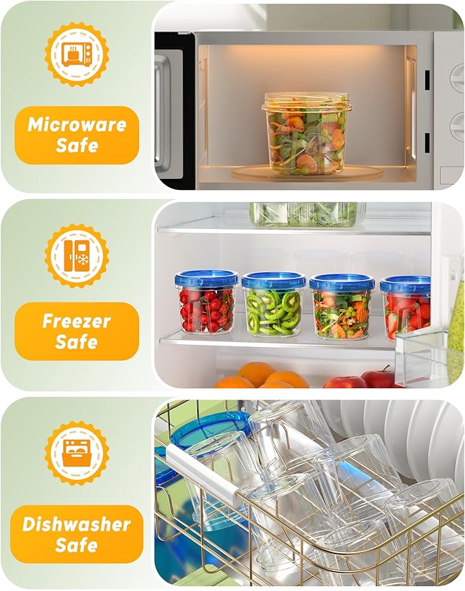 BiuLeon 12 Pack-24 oz Freezer Storage Containers, Plastic Food Storage Containers with Twist Top Lids, BPA Free and Reusable Soup Containers with Lids, Leakproof/Microwave/Dishwasher Safe
