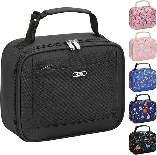 Lunch Box Kids Insulated Lunch Bag for Boys Girls Cute Reusable Lunch Tote Bag Waterproof Portable Thermal Lunch Box Kids for School Picnic Travel Black
