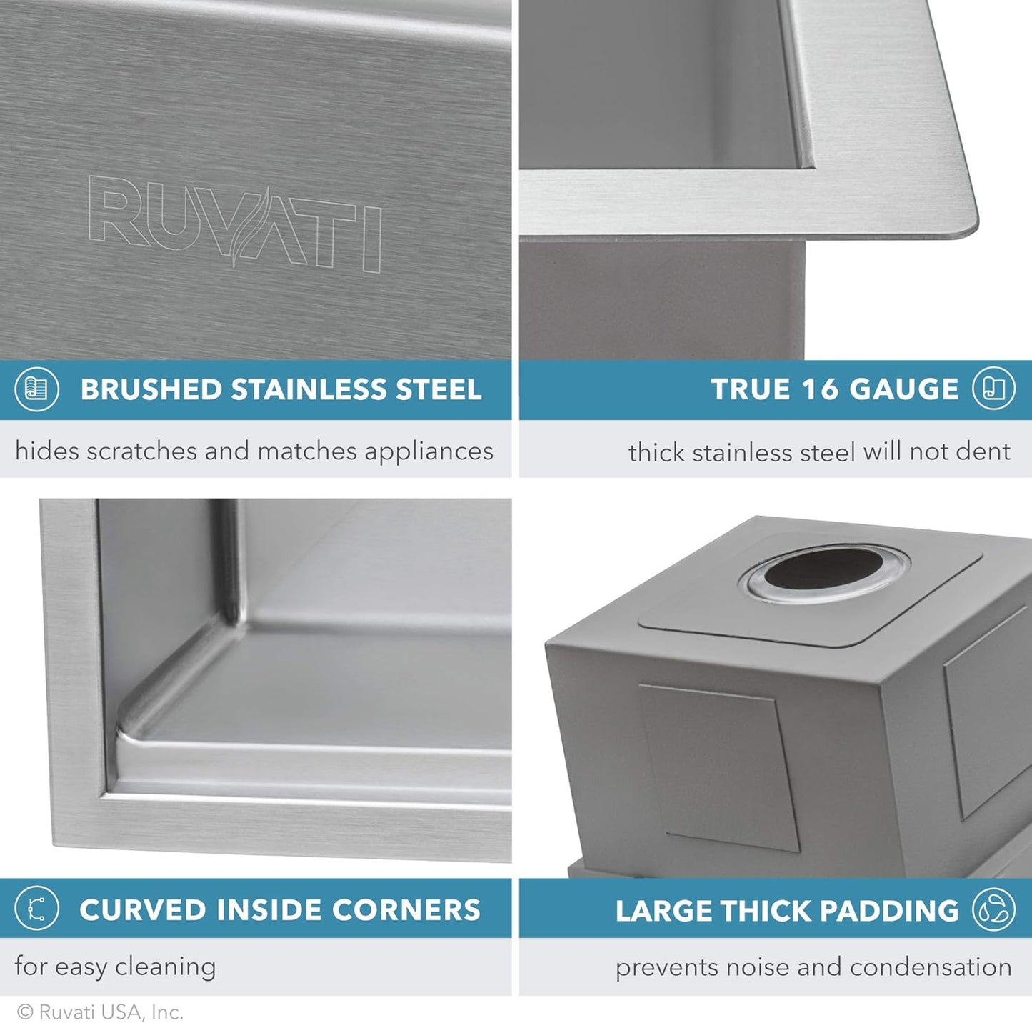 Ruvati 36-inch Rounded Corners Apron-front Workstation Farmhouse Kitchen Sink - 16 Gauge Stainless Steel Kitchen Sink Single Bowl with Brushed Finish hides scratches - RVH9300