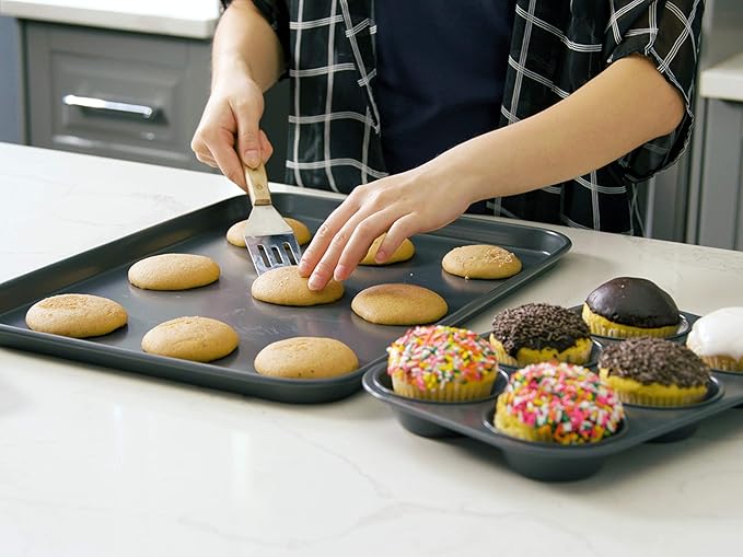Elbee Home 8-Piece Nonstick Aluminized Steel, Space Saving Baking Set, With Deep Roasting Pan, Cookie Sheet, Cake Pans, Muffin Pans and Baking Pan PFOA & PFOS Free, Holiday Gift for Her