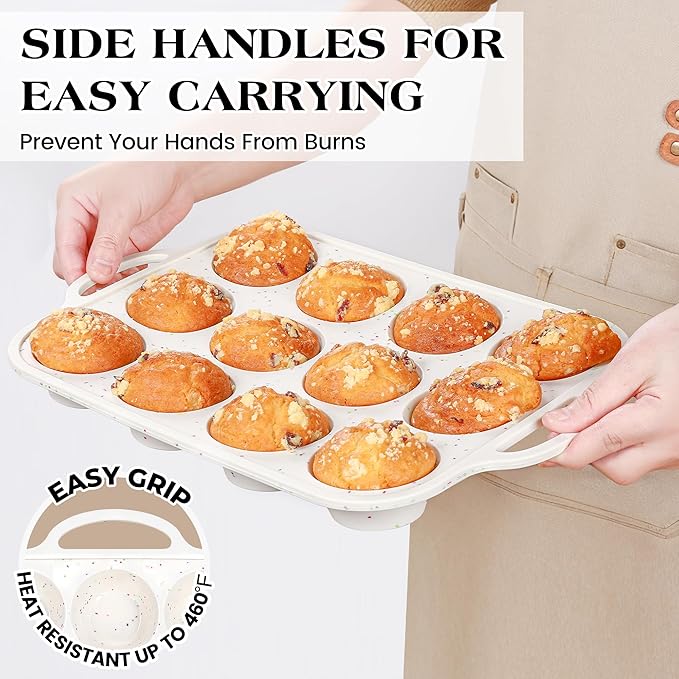 silicone muffin pan for baking with metal frame (Cream, Mini+Regular+Rectangle)