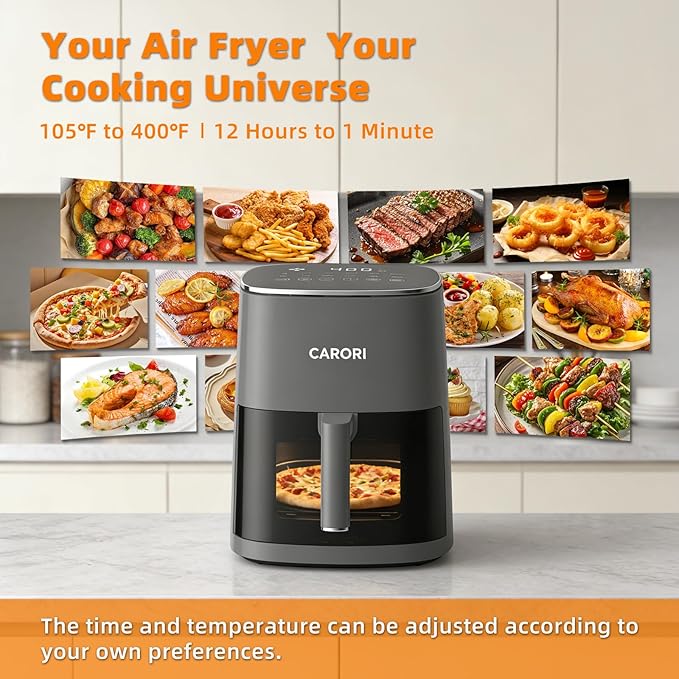 6Qt Air Fryer with Viewing Window, 12 Preset, Large Capacity, 400℉ Max Crisp, 1700W Quick Even Easy Meals, Nonstick Dishwasher Safe Basket, Bake Roast Dehydrate Reheat