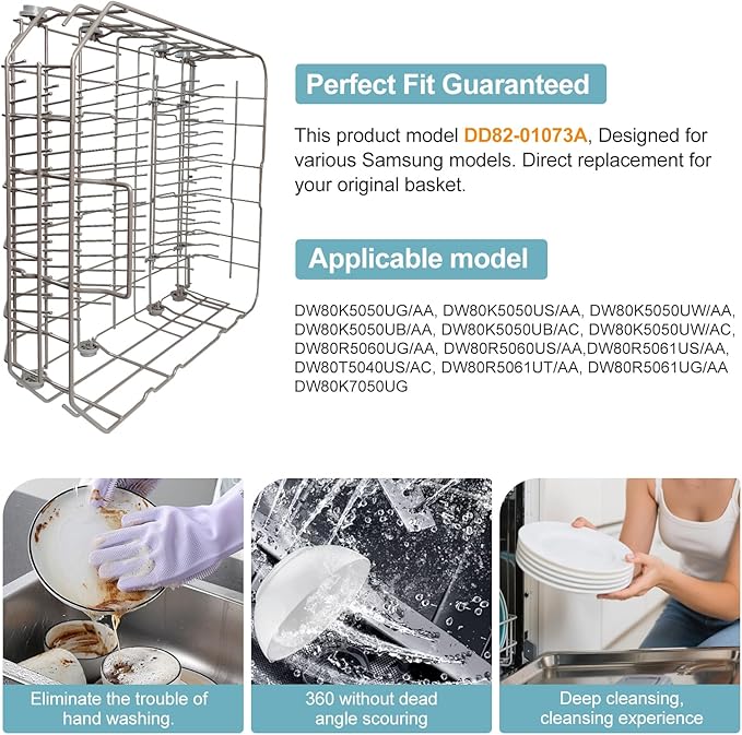 【2026 UPGRADED】DD82-01073A Lower Rack Assembly Replacement Parts Fit for Samsung Dishwasher Dishrack DW80R5061,DW80R5060,DW80K7050UG,DW80K5050US Series