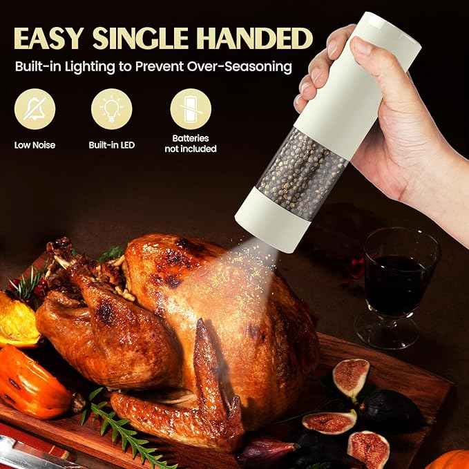 Salt and Pepper Grinder Set Electric Adjustable Coarseness Salt Pepper Grinder Shakers House Warming Gifts Automatic Battery Pepper Mill Shakers Gifts for Women Wedding Registry Must Haves