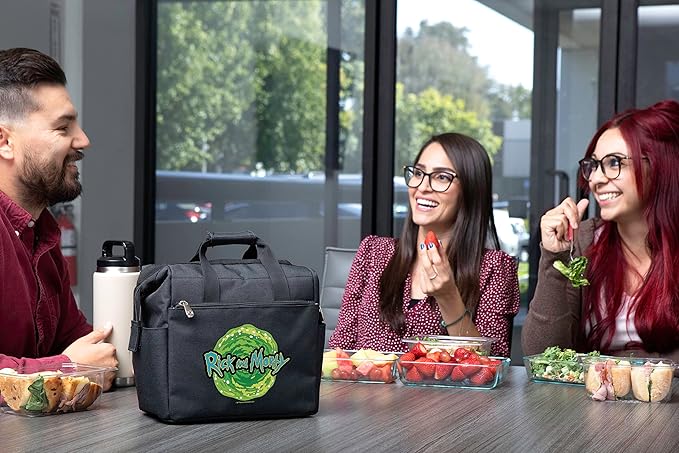 PICNIC TIME Rick and Morty On The Go Insulated Lunch Bag, Soft Cooler Lunch Box, Leak-Resistant Reusable Lunch Tote, Work Lunchbox, Thermal Cooler Bag with Dual Compartments, (Black)