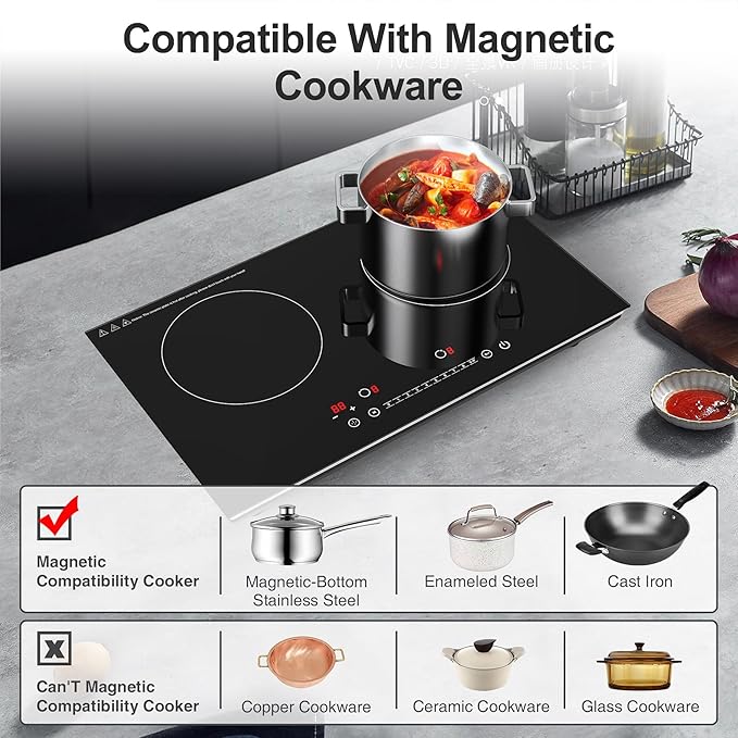 VBGK Double Induction Cooktop,4000W 2 burner induction cooktop,110V Hot Plate Electric Burner Portable Induction cooktop 2 burner with LCD Touch Screen 9 Levels Settings Child Safety Lock & Timer