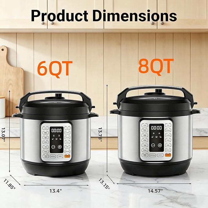 Simple Deluxe 8QT Electric Pressure Cooker, 16-in-1 & Non-Stick Stainless Steel Multi Cooker with 12 Presets for Slow Cook, Meat Stew, Steam, Sauté, Canning, Yogurt Maker, Dishwasher Safe, Silver
