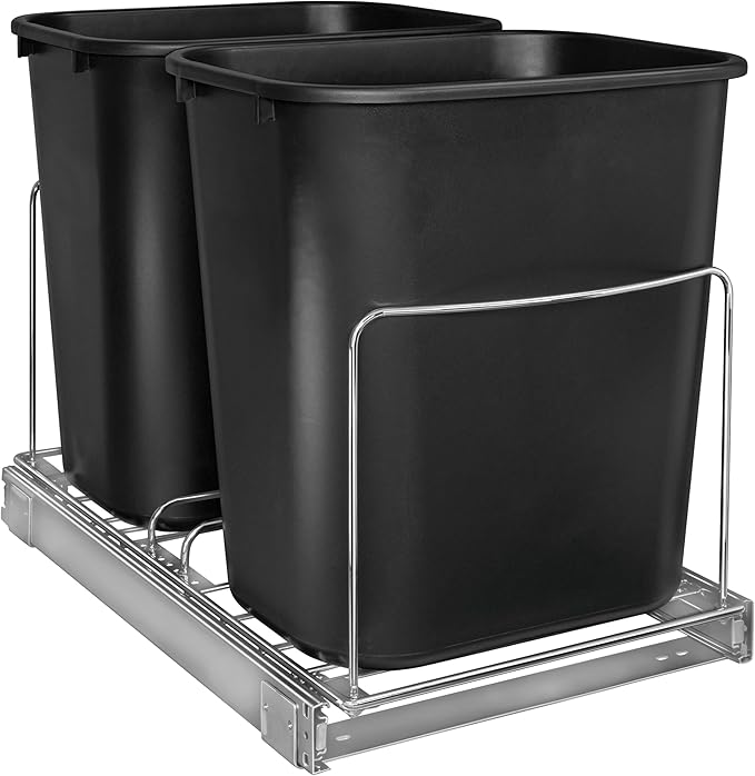 LYNK PROFESSIONAL® Double Pull Out Trash Can Under Cabinet - Under Sink Trash Can Slider - Trash Can Slide Out Drawer - Sliding Pull Out for Kitchen Garbage Bin (Trash Cans Not Included)
