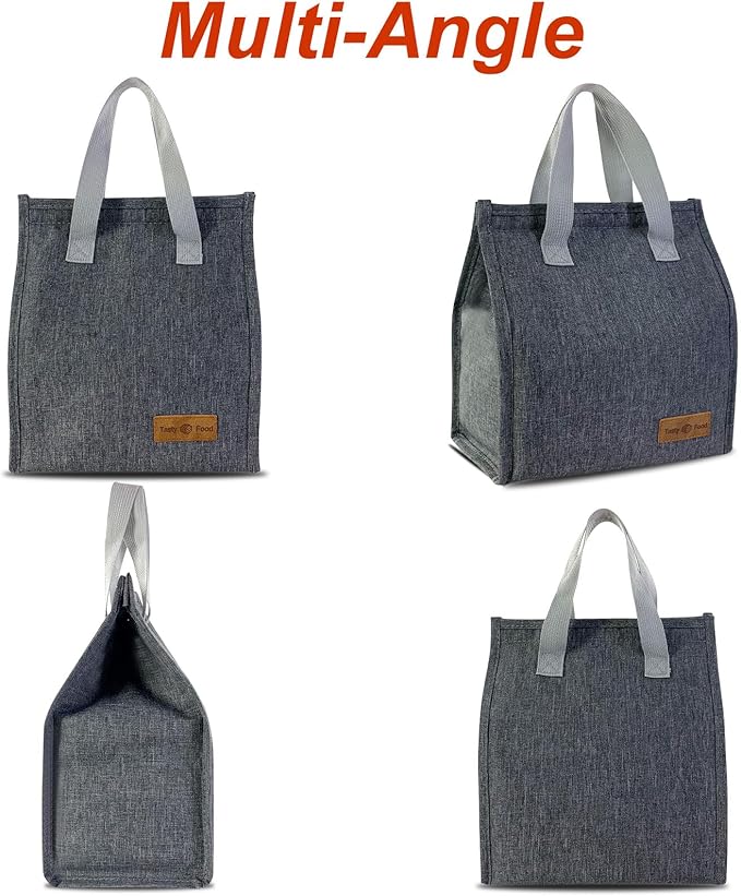 Mziart Minimalist Lunch Bag, Reusable Insulated Bag for Women Men Box Container Leakproof Simple Bento Tote Adults Cooler Work Office Picnic or Travel (Grey) M23HK-LB-005-JJ
