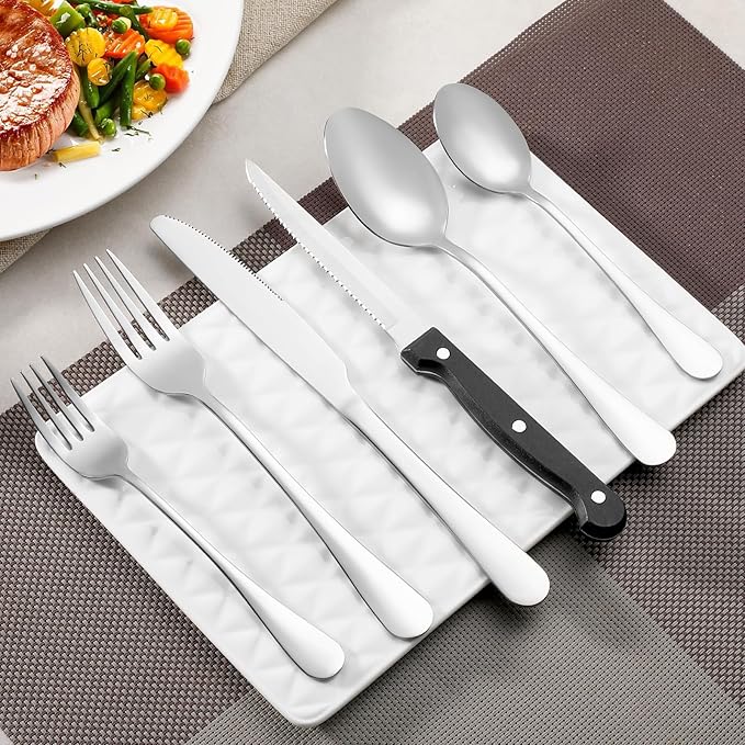 16 Pcs Forks and Spoons Silverware Set, Food Grade Stainless Steel Flatware Cutlery Set for Home, Kitchen and Restaurant, 8 Dinner Fork(8") and 8 Teaspoon(6.7"), Mirror Polished, Dishwasher Safe