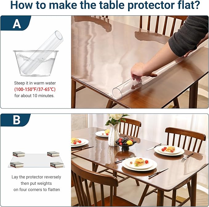 Clear Table Cover Protector Rectangle 30 x 96 Inch, 1.5mm Transparent Plastic Table Protector Waterproof, Anti-Scratch Clear Desk Mat for Office Desktop Dresser Dining Table, FDA Compliant