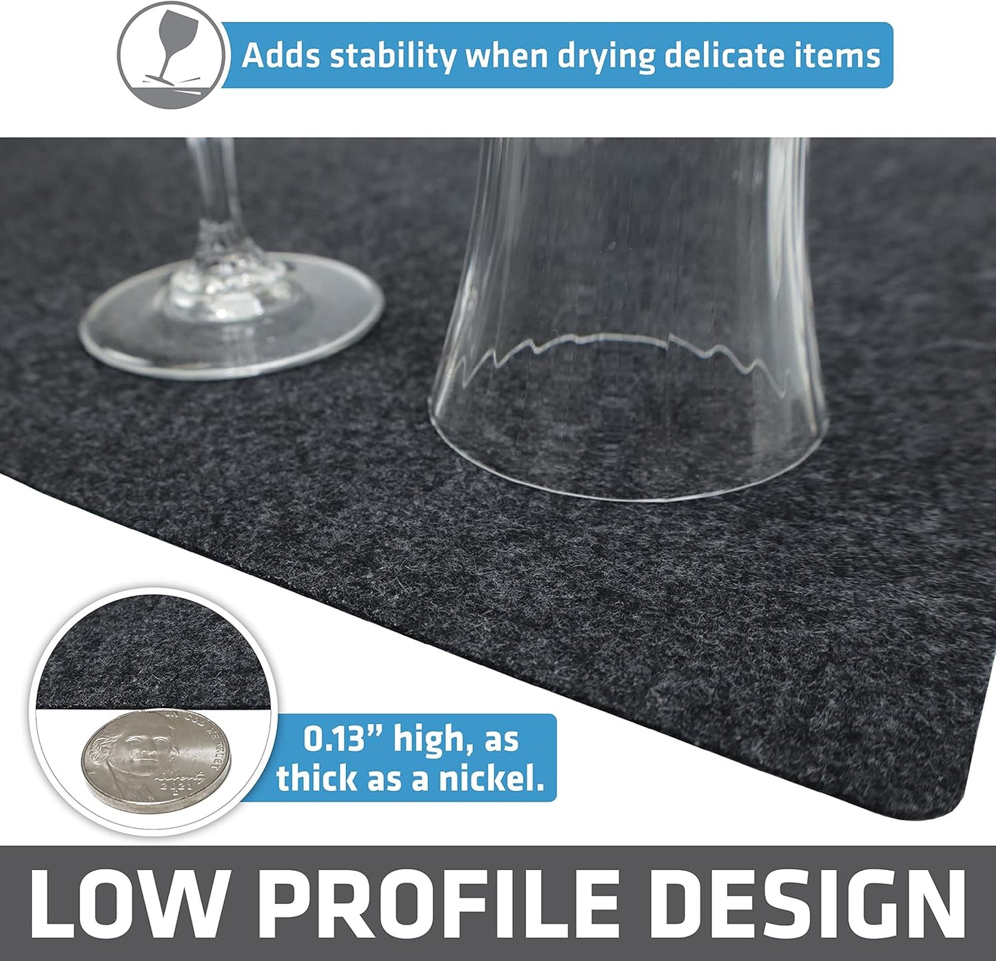 Drymate XL Dish Drying Mat, Oversized (19”x24”), Low-Profile, Super Absorbent, Quick Dry Fabric, Waterproof & Slip-Resistant, for Kitchen Counter, Trimmable, Easy to Clean (USA Made)(Charcoal)