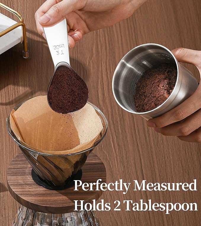 Ugotit Coffee Scoop for Ground Coffee, 2 Tablespoon Measuring Scoop, Stainless Steel Coffee Scoop Heavy-Duty Short Handle Fits Canisters for Coffee Beans, Protein Powder, Espresso (2 Pack)