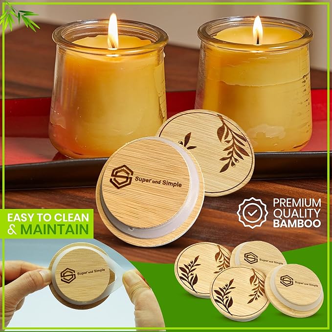 Oui Yogurt Jar Lids Bamboo Olive Branches – 24 Pack Airtight Reusable Oui Jar Covers with Silicone Seal – Oui Yogurt Jar Lids Wood for Yogurt Jars – Includes Chalkboard Labels & Storage Bag