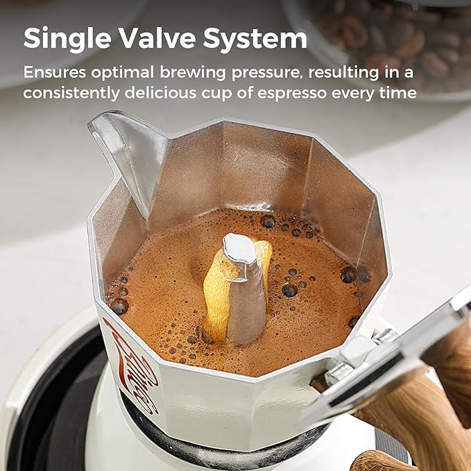 Espresso Maker Stovetop, Moka Pot 3 Cups, Espresso Pot Classic Italian Coffee Maker,Single Safety Valve (Black, 3 Cup)