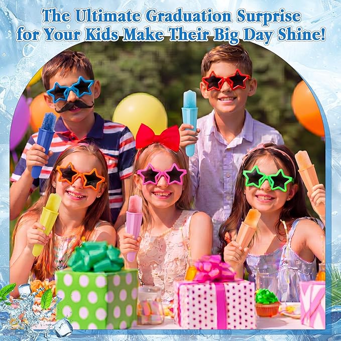 JellyArch 96 Pcs Kids Star Sunglasses Silicone Ice Pop Molds bulk with Inspirational Cards Set Reusable Handheld Ice Pop Yogurt Sticks Summer Party Favor End of the Year Students Gifts from Teacher