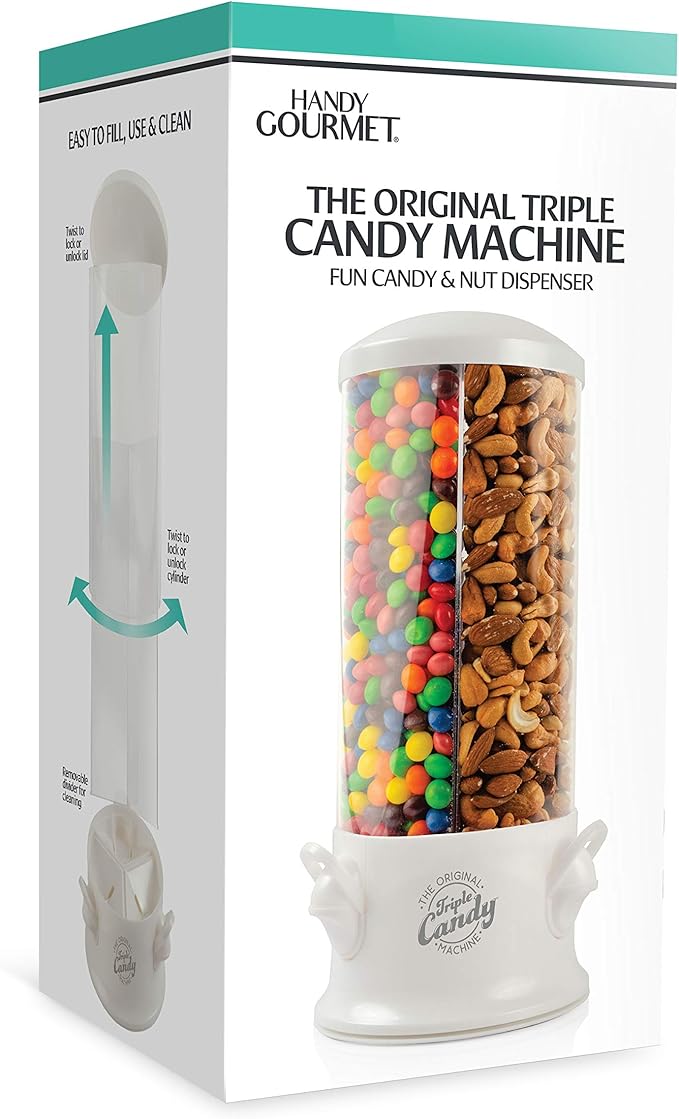 Handy Gourmet Original Triple Candy Machine-Fun Candy & Nut Dispenser-New & Improved (Pearl White), Standard (JB8450PWHI)