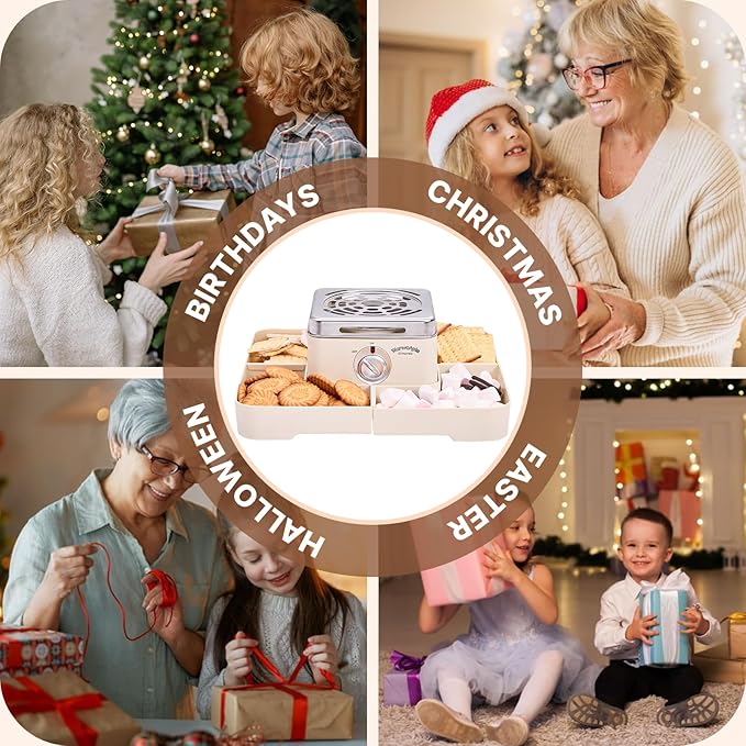 Electric Smores Maker - Indoor Smores Kit with 4 Detachable Trays, 4 Stainless Steel Forks - Flameless Smores Maker Tabletop Indoor Kit (White)