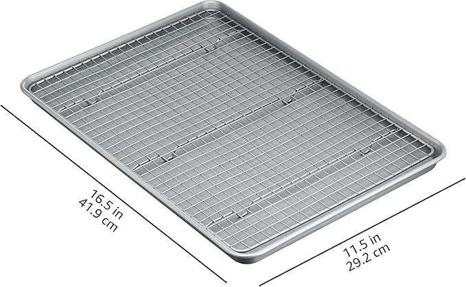 Amazon Basics Ceramic Nonstick Baking Sheet & Cooling Rack Set, Dishwasher Safe, Oven Safe, Half Sheet Size, Gray, 1-Pack