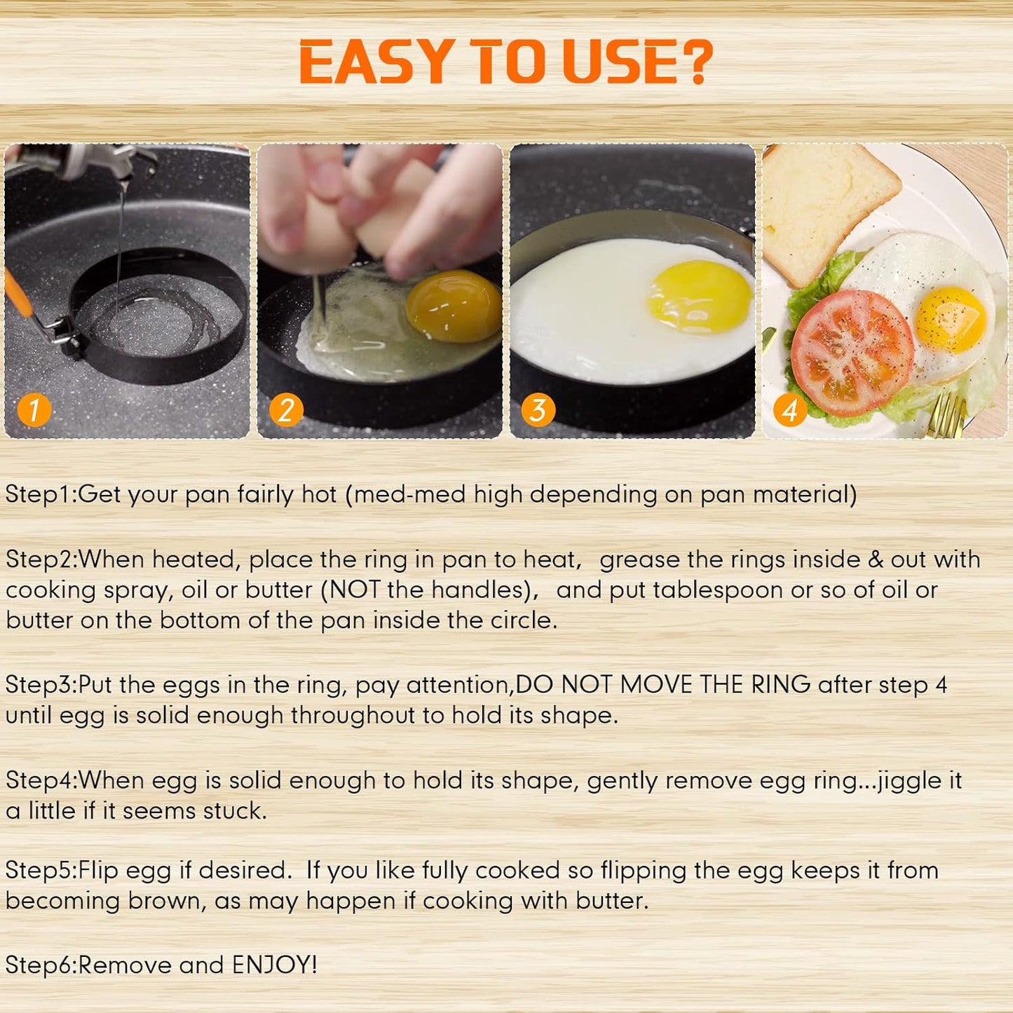 Patelai 6 Pcs Egg Ring Pancake Ring Set Stainless Steel Fried Egg Molds Griddle Pancake Shapers with Silicone Handle for Breakfast Omelette Sandwich(Assorted Style,4 Inch, 6 Inch, 8 Inch)