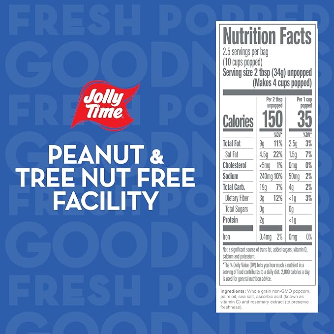 Jolly Time Simply Popped, Vegan, Dairy Free Microwave Popcorn, 3oz Sharing Bag, 3 Bags Per Carton (Simply Popped Sea Salt, 3 Ounce (Pack of 36))