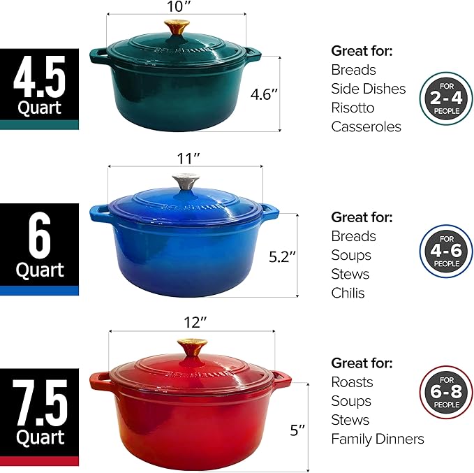 Mueller 6qt Enameled Cast Iron Dutch Oven, Heavy-Duty Casserole and Braiser Pan with Lid and Knob, Oven-Safe up to 500° F & Across All Cooktops, Red