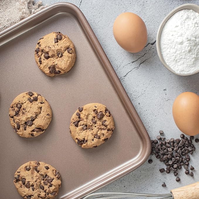 HAPPIELS 9 x 13-Inch Nonstick Quarter Sheet Pan Set of 2 | Non-Toxic, Rimmed Baking Sheet Set | Premium Quality Non-Stick Cookie Sheets for Baking | Small Sheet Pan Trays