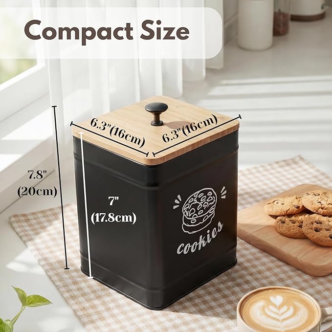 PERFNIQUE Cookie Jar with Lid Airtight, Cookie Tin with Bamboo Lid, Cute Cookie Jars for Kitchen Counter Decorative, 1 Gallon Food Storage Container for Candy, Cookies, Dessert, Farmhouse Home Decor