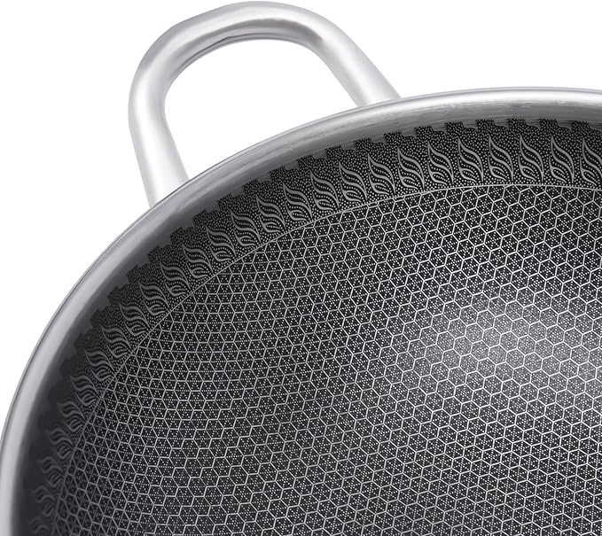 12in Woks & Stir Fry Pans Wok Pan with Lid, No Chemical Coated Chinese Woks for Electric, Induction,Gas Stoves
