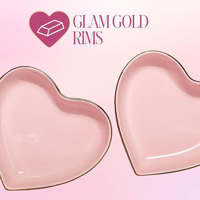 Paris Hilton 2-Piece Heart Dish Set, Ceramic Stoneware Serving Bowls for Entertaining, Snacks, Desserts & Décor, 8-Inch, Pink