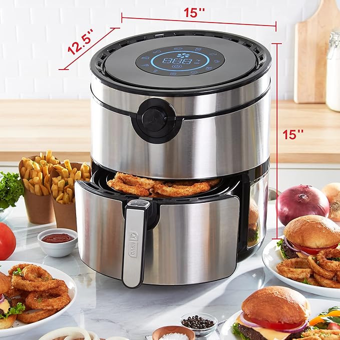 Dash AirCrisp® Pro Digital Air Fryer - Adjustable Temperature Control - Auto Shut-Off Feature & Multiple Presets - Removable Crisper Basket - 6 Quarts - Silver