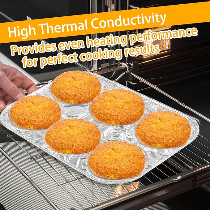 50 Pack 6-Cup Aluminum Muffin Pans, Disposable Muffin Tins for Baking, Standard Size Cupcake Pans for Baking Cupcakes, Muffins and Mini Quiches - 10 x 6.6 x 1.5 inch