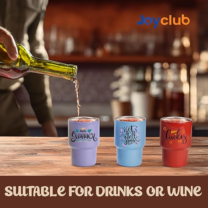 Joyclub 3 oz Mini Tumbler Shot Glass with Straw and Lid 48 Pack Colored Stainless Steel Sublimation Shot Tumblers Cup for Wedding Party Whiskey Favors