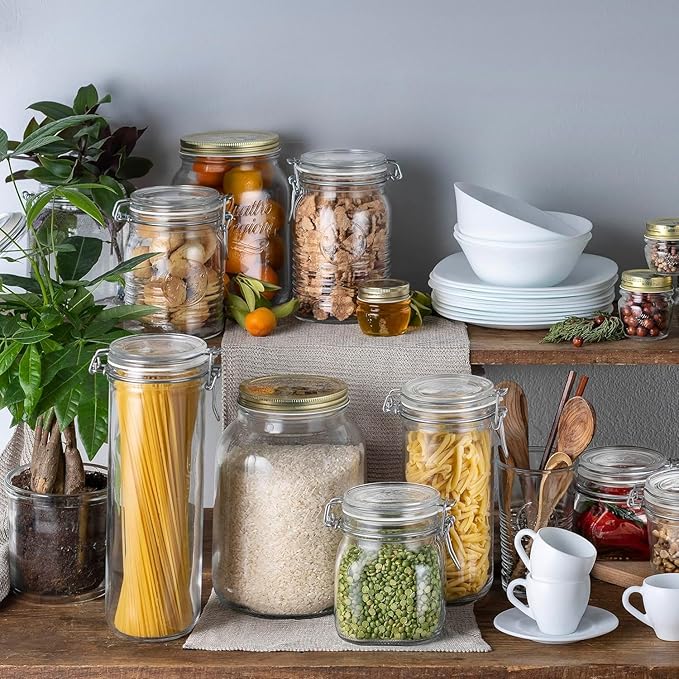 Bormioli Rocco Fido Cylinder 46 oz Airtight Jar (Set of 2) - BPA-Free Glass Ingredient Container - Ideal for Canning, Fermentation, Pantry Organization, Kitchen Storage - Dishwasher & Food Safe