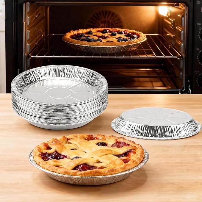 24 Pack 9 Inch Round Disposable Aluminum Foil Pie & Tart Pans - Heavy-Duty Baking Tins for Cooking, Storage, Reheating & Takeout