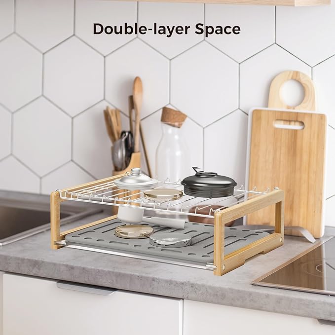 Wealone Stone Dish Drying Mat with Stainless Steel Dish Rack, Super Absorbent Diatomaceous Earth Dish Drying Mat, Large Size Stone Drying Mat, Fast Drying Dish Racks for Kitchen Counter