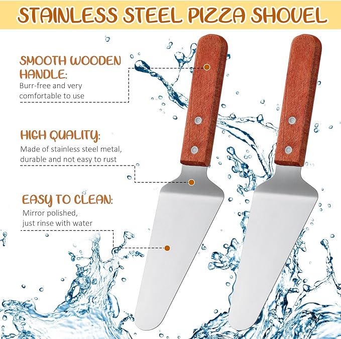 Domensi 7pcs Pizza Pan Riser Stands Sets Includes 1pcs Tiered Tray Stand 3 Stainless Steel Pizza Pan and 3 Wood Handle Knife for Tables Party Restaurant