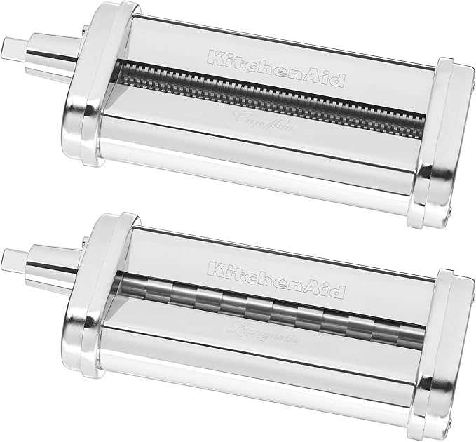 KitchenAid Classic Series 4.5 Quart Tilt-Head Stand Mixer K45SS, White & KSMPCA Pasta Cutter Attachment Set (2 Piece), One Size, Silver