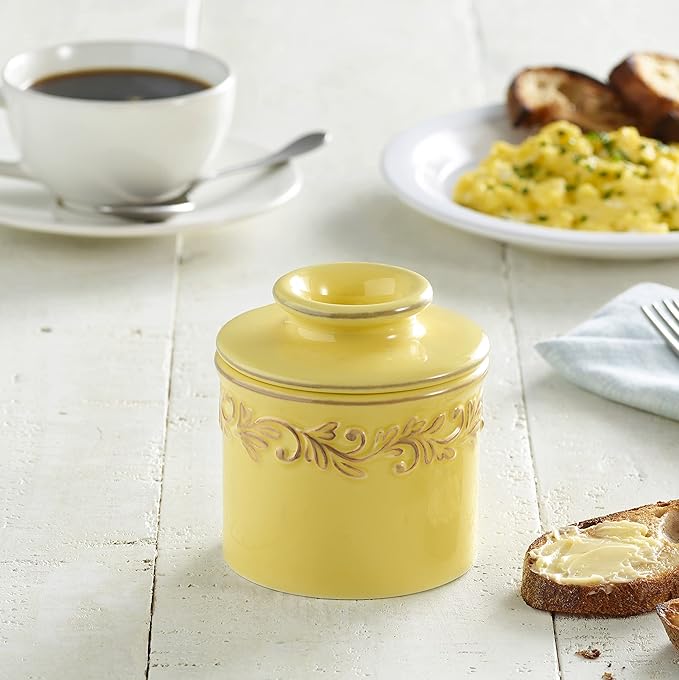 Butter Bell - The Original Butter Bell crock by L Tremain, a Countertop French Ceramic Butter Dish Keeper for Spreadable Butter, Antique Collection, Goldenrod