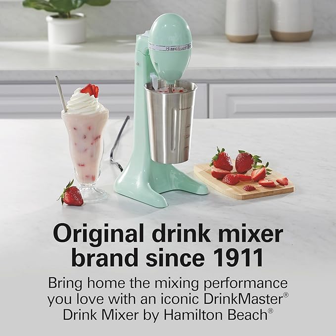 Hamilton Beach DrinkMaster Electric Drink Mixer, Retro Milkshake Maker & Milk Frother, 2 Speeds, Extra-Large 28 oz. Stainless Steel Cup, Mint