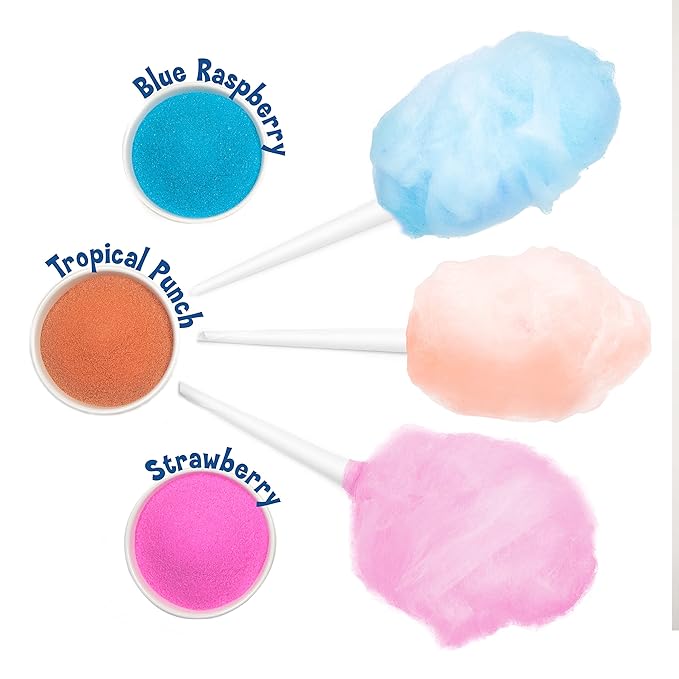 Nostalgia Kool-Aid Cotton Candy Variety Kit – 3 Flossing Sugar Flavors (Blue Raspberry, Strawberry, Tropical Punch) – 7-oz Bottles – Compatible with Cotton Candy Makers – Party Supplies