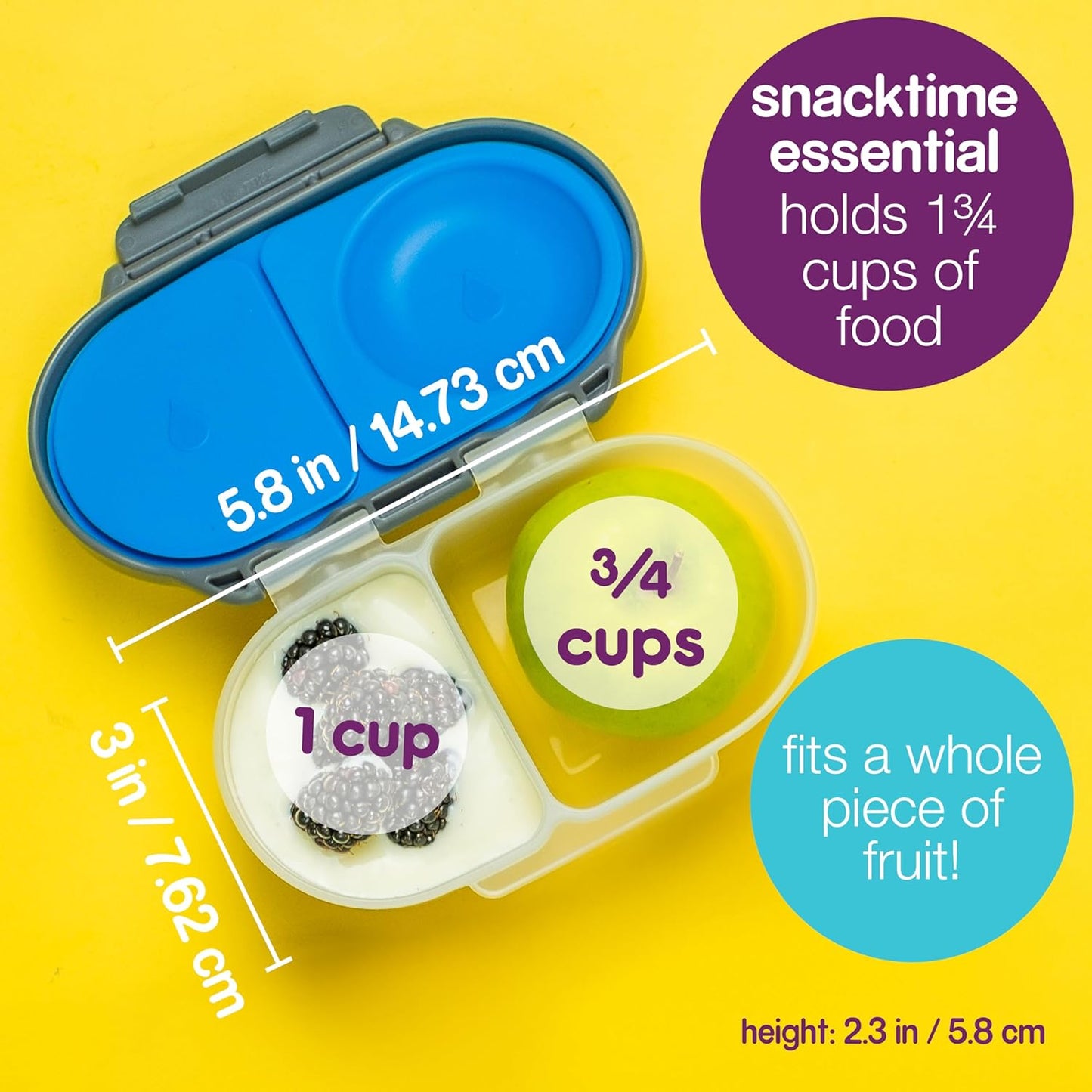 b.box Snack Box (2-pack) Reusable Snack Containers with Lids – Bento Box for Kids & Toddlers, Leakproof Lunch Box, BPA-Free and Dishwasher Safe Snack Container (S'shake + Lilac Pop, 1 3/4 Cup)