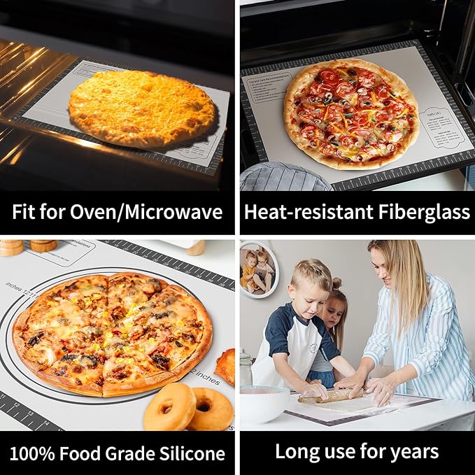 Non Stick Silicone Pastry Mat for Dough Rolling, Silicone Mat for Baking Pizza, Macaron, Pie Crust Pizza and Cookies Large Silicone Fondant Mat, Silicone Macaron Baking Mat