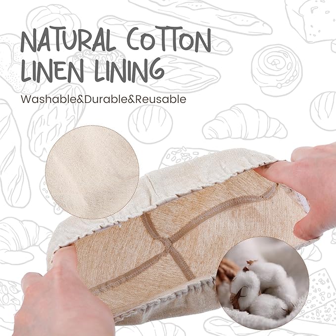 DOYOLLA Round Bread Dough Proofing Rising Rattan Baskets(Set of 2, 9 inch) w/Liners for Home Sourdough Bread Bakers