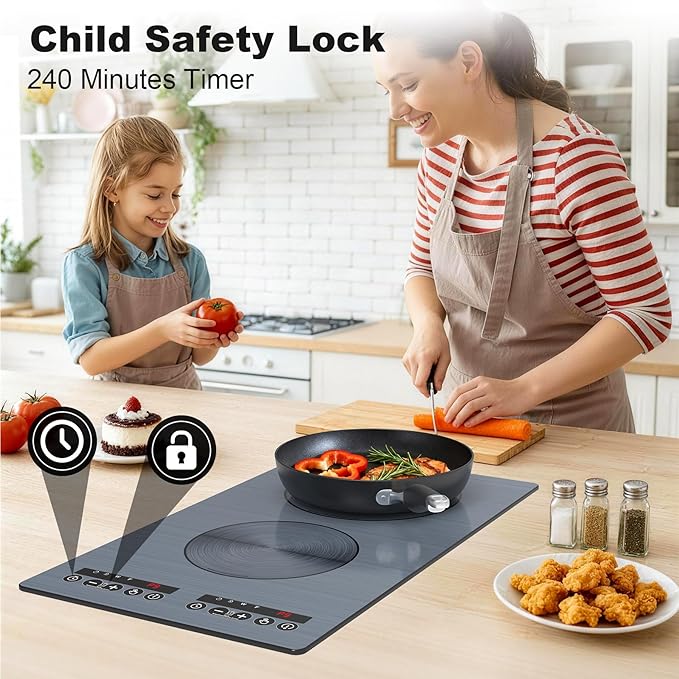 VBGK induction cooktop,110V 2300W double burner hot plate with LED touch control, 9 Power Levels, Kids Lock & Timer, Overheat Protection,2 burner induction cooktop