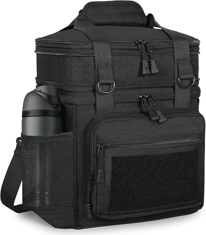 Tactical Lunch Box Cooler Bag - Expandable Insulated Lunch Bag for Men Women - Large Lunchbox for Adults Work Shifts Outdoor Trips Black 16L